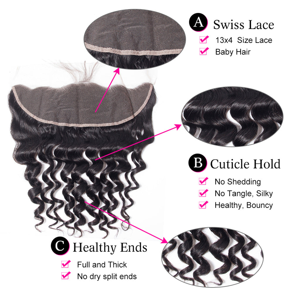 Loose Deep Curly 13*4 Transparent Lace Frontal #1B Natural Black - Frontal