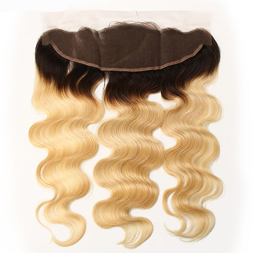 Ombre Platinum Blonde #1B/613 Body Wave 13*4 Transparent Lace Frontal - Frontal