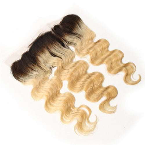 Ombre Platinum Blonde #1B/613 Body Wave 13*4 Transparent Lace Frontal - Frontal