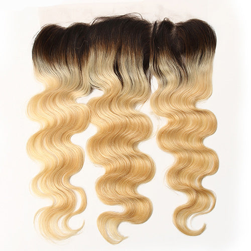 Ombre Platinum Blonde #1B/613 Body Wave 13*4 Transparent Lace Frontal - Frontal
