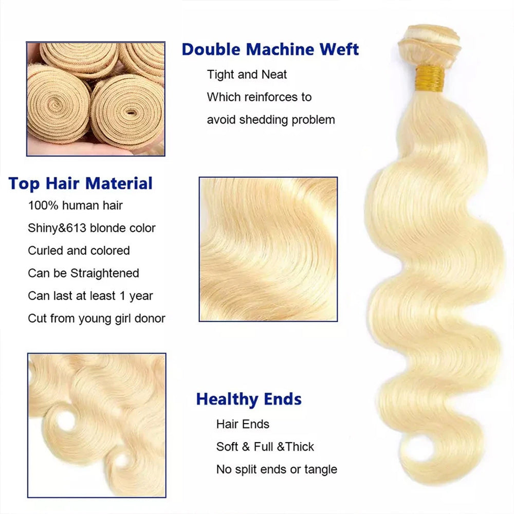 Platinum #613 Body Wave Blonde Hair Bundle (100grams/bundle) - Virgin Hair Bundle