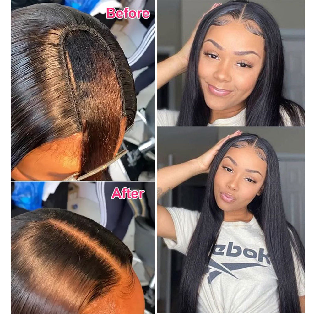Straight #1B Natural Black U Part Wigs 100% Virgin Human Hair 180% Density Free Shipping - U Part Wig