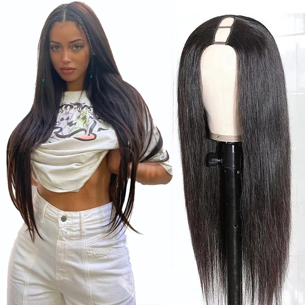 Straight #1B Natural Black U Part Wigs 100% Virgin Human Hair 180% Density - U Part Wig