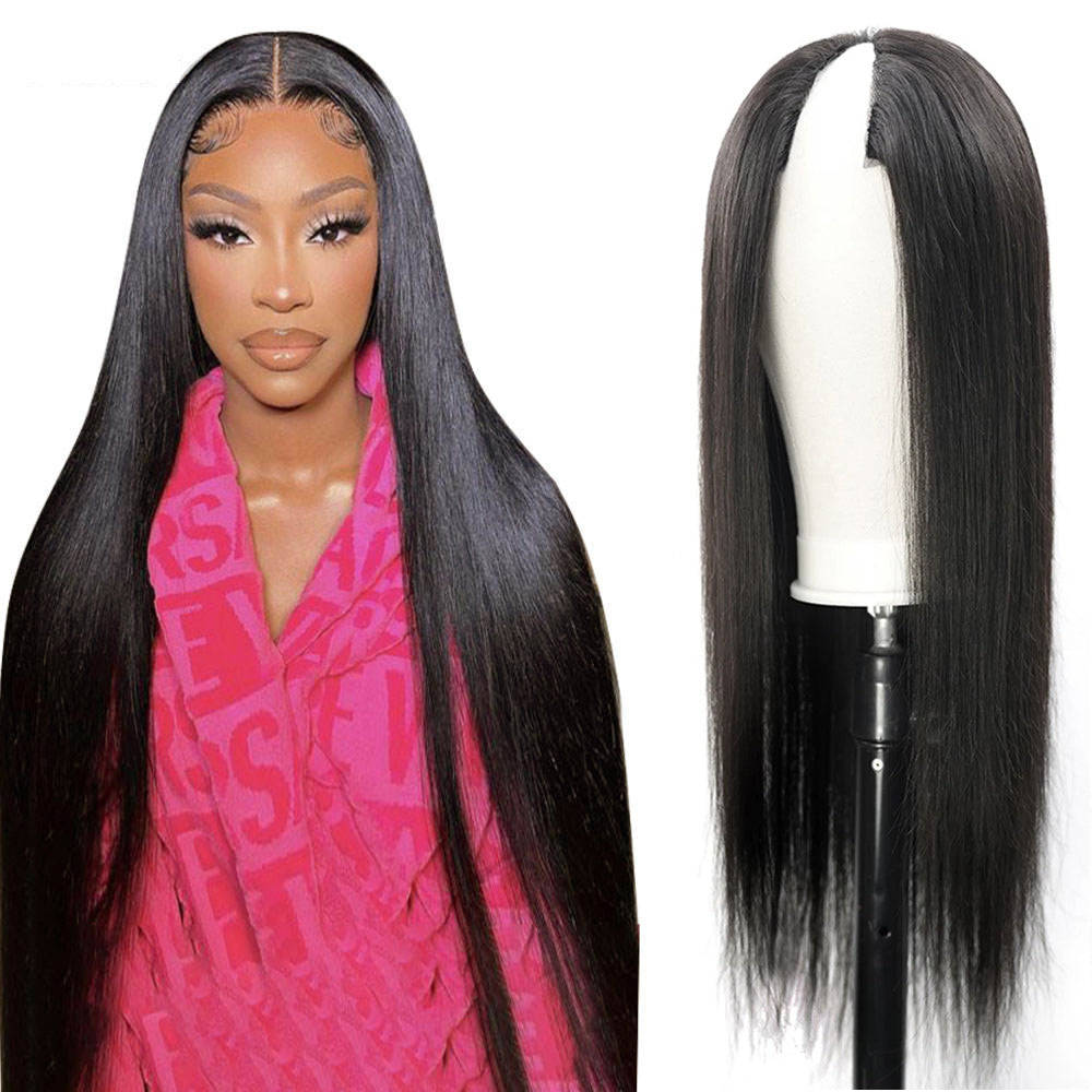 Straight #1B Natural Black V Part Wigs 100% Virgin Human Hair 180% Density - V Part Wig