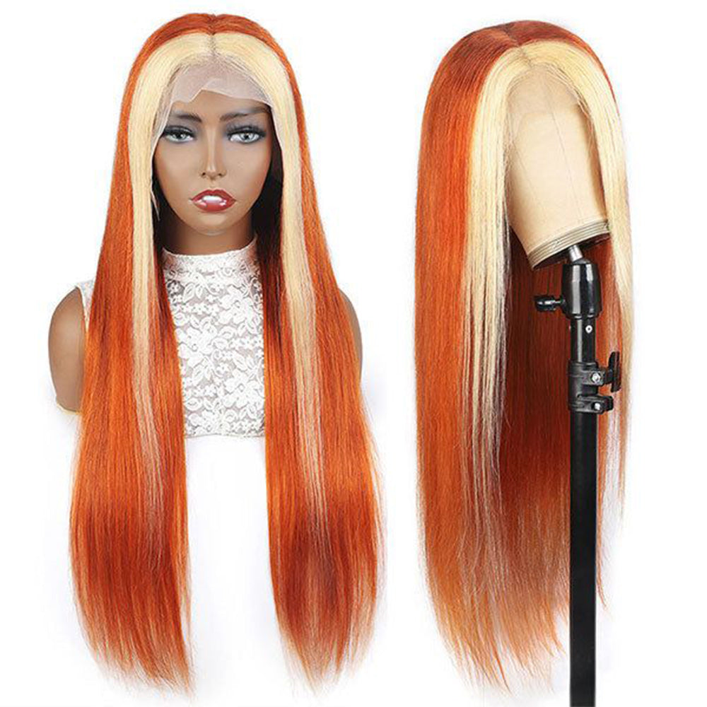 Straight #613/350 Blond Front/Orange Back Highlight Full 13*4 Frontal Lace Wig Color Wig Free Shipping - Frontal Wig
