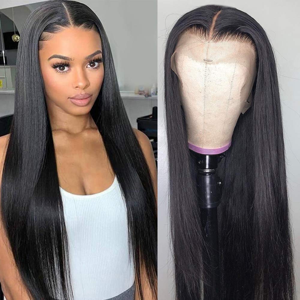 Straight Full 13x4 Frontal transparent Lace Wig #1B Natural Black - Frontal Wig