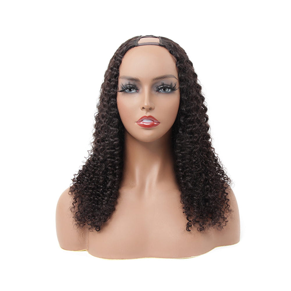 Deep Wave #1B Natural Black U Part Wigs 100% Virgin Human Hair 180% Density Free Shipping