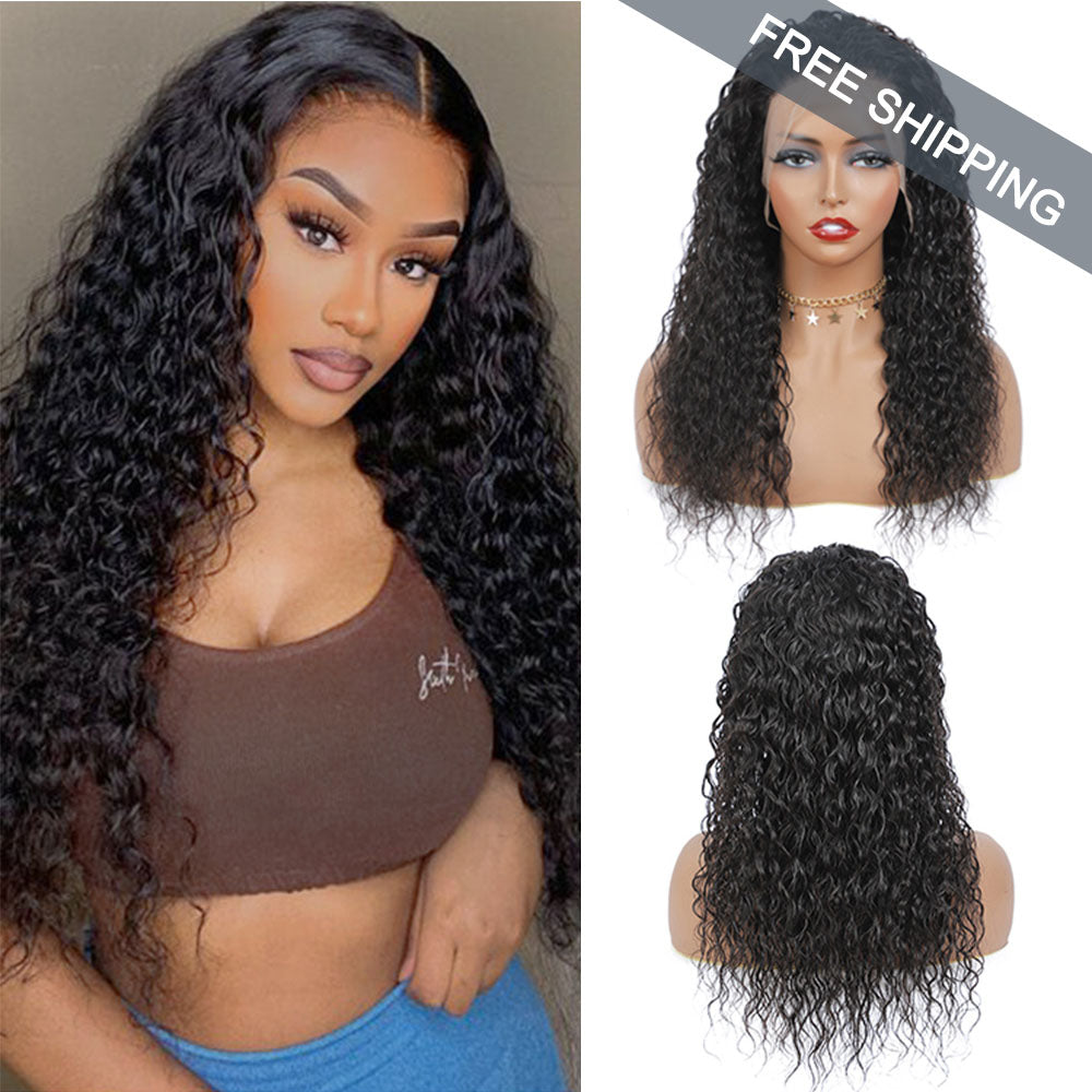 Water Wave Full 13x4 Frontal transparent Lace Wig #1B Natural Black Free Shipping - Frontal Wig