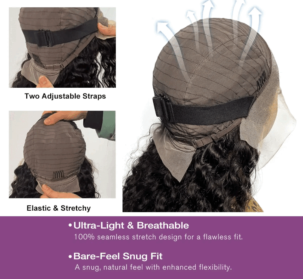 Water Wave Full 13x4 Frontal transparent Lace Wig #1B Natural Black Free Shipping - Frontal Wig